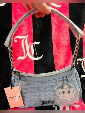 Juicy Couture Pale Blue Logo Jacquard Shoulder Bag with Charm